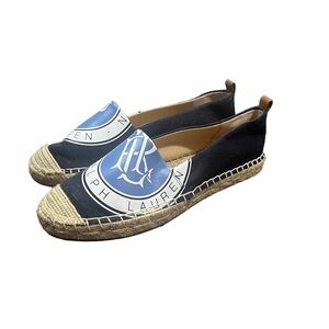 Ralph Lauren Camryn Canvas Espadrilles Logo Flats Size 8.5 New